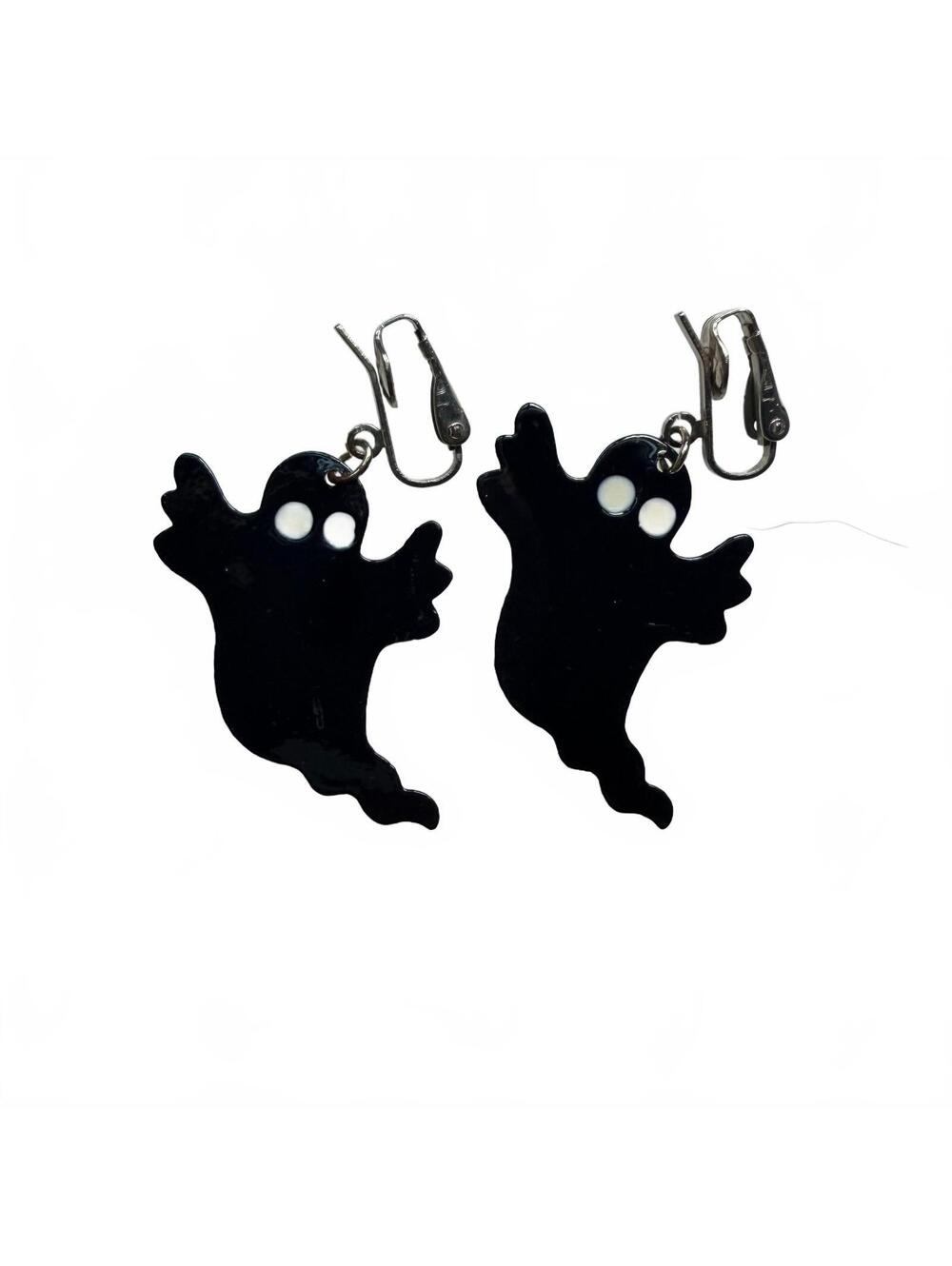 Vintage Black Ghost Halloween Clip-On Earrings Novelty